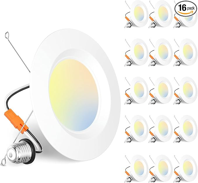 Amico 5/6 inch 5CCT LED Recessed Lighting 16 Pack, Smooth Trim, Dimmable, IC & Damp Rated, 12.5W=... | Amazon (US)
