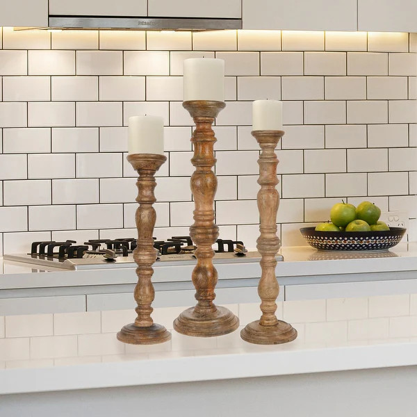 Vintage Wooden Candle Stand, Set of 3 ( 18", 21" and 24") - Tan | Bed Bath & Beyond