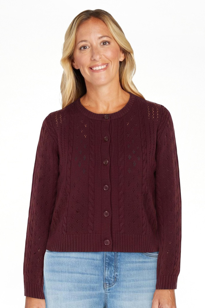 Celebrity Pink Women's Pointelle Crew Neck Cardigan Sweater, Sizes XS-XXXL | Walmart (US)
