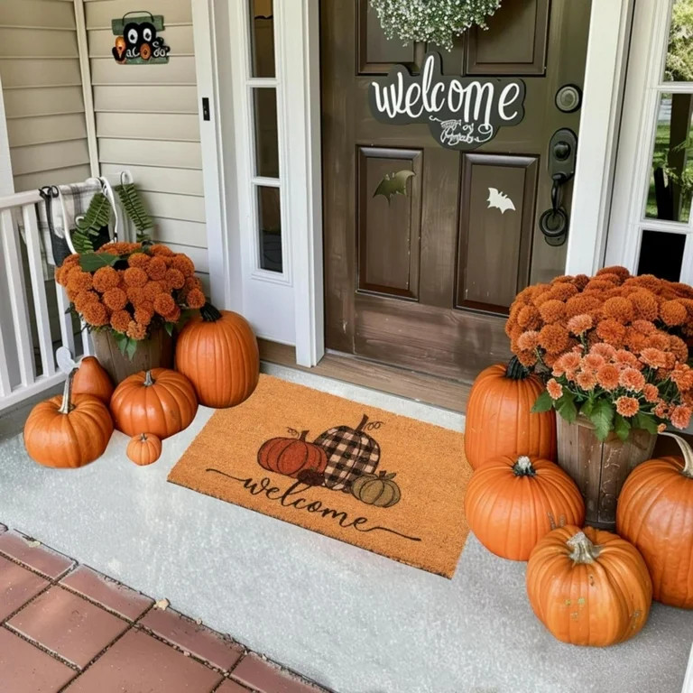 Carpet Fall Welcome Doormat Pumpkin Doormat Natural Coconut Coir Mat Non Slip Front Door Rug for ... | Walmart (US)