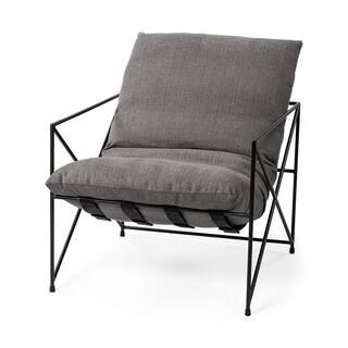 Mercana Leonidas Grey Fabric Wrap Black Metal Frame Accent Chair 69137 | The Home Depot