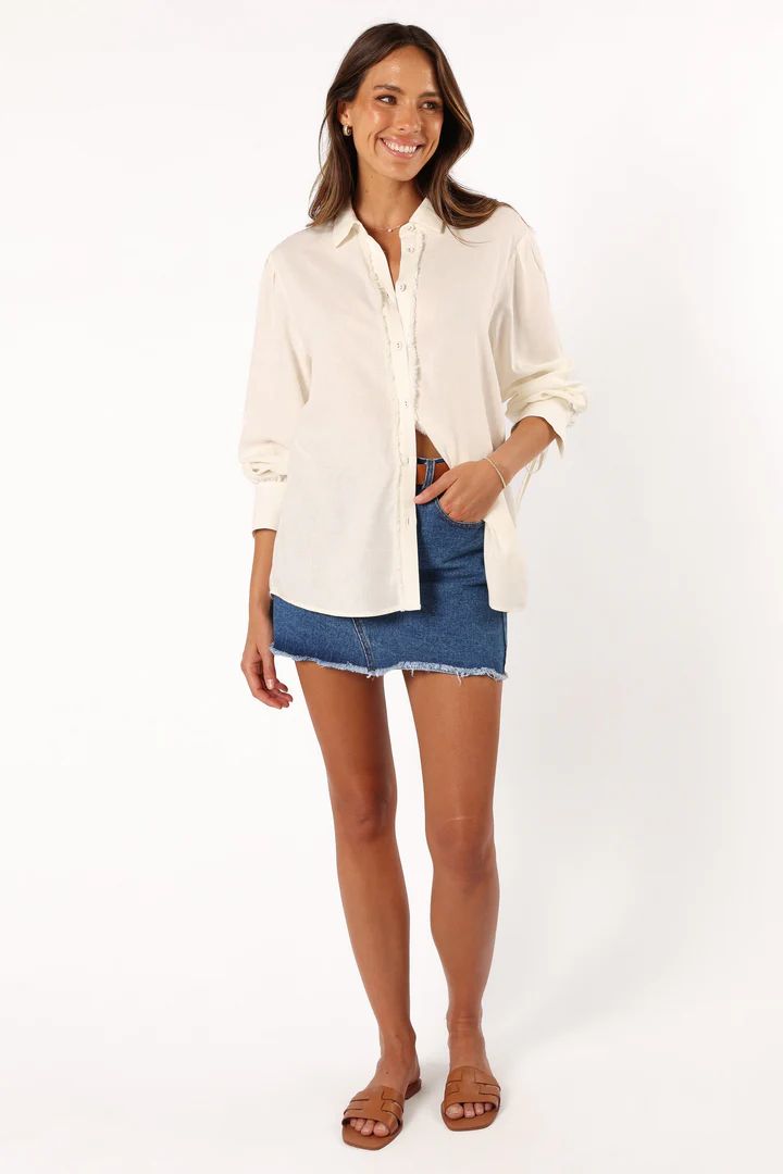 Dylan Long Sleeve Button Up Top - White | Petal & Pup (US)