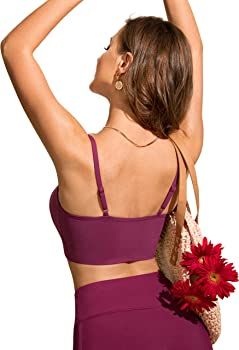CRZ YOGA Women's Bikini Tops Adjustable Spaghetti Straps Swimsuit Padded Athletic Bathing Suit | Amazon (US)