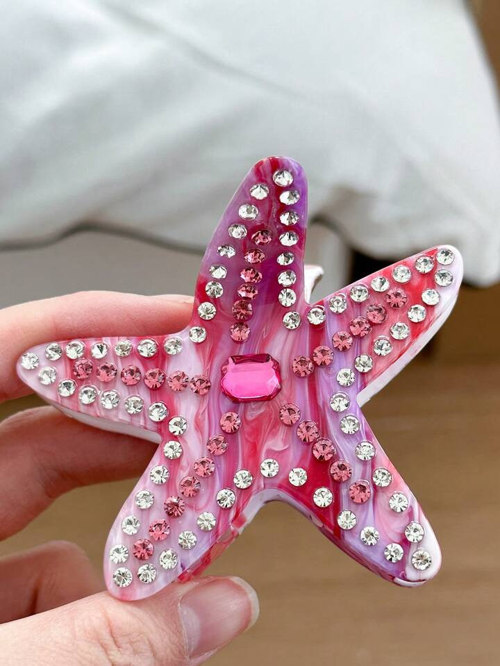 A Hot Neon Fuchsia Pink Crystal Rhinestone Ocean Star Beach Starfish Pin Brooch Party | SHEIN