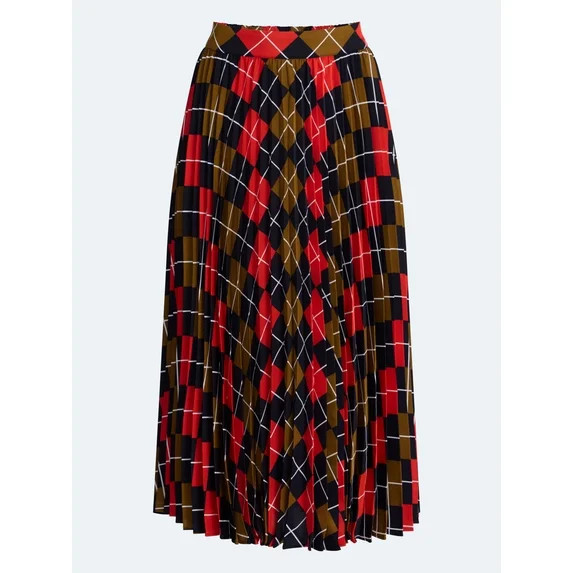 Free Assembly Women's and Women's Plus Sunburst Pleat Argyle Maxi Skirt, Sizes XS-4X | Walmart (US)