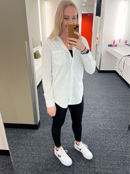 Sporty casual: button down, high waisted leggings, Nike platform sneakers. Pair with a blazer to finish the look or tie a flannel around your waist 😍

#LTKstyletip #LTKunder100 #LTKshoecrush