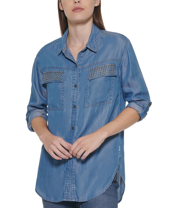 DKNY Jeans Stud-Pocket Shirt & Reviews - Tops - Women - Macy's | Macys (US)