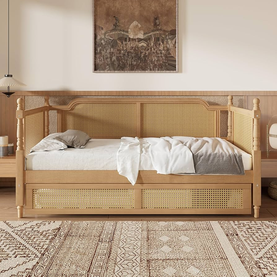Harper & Bright Designs Rattan Corner Daybed Twin Size with Trundle, Twin Traditional Style DayBe... | Amazon (US)