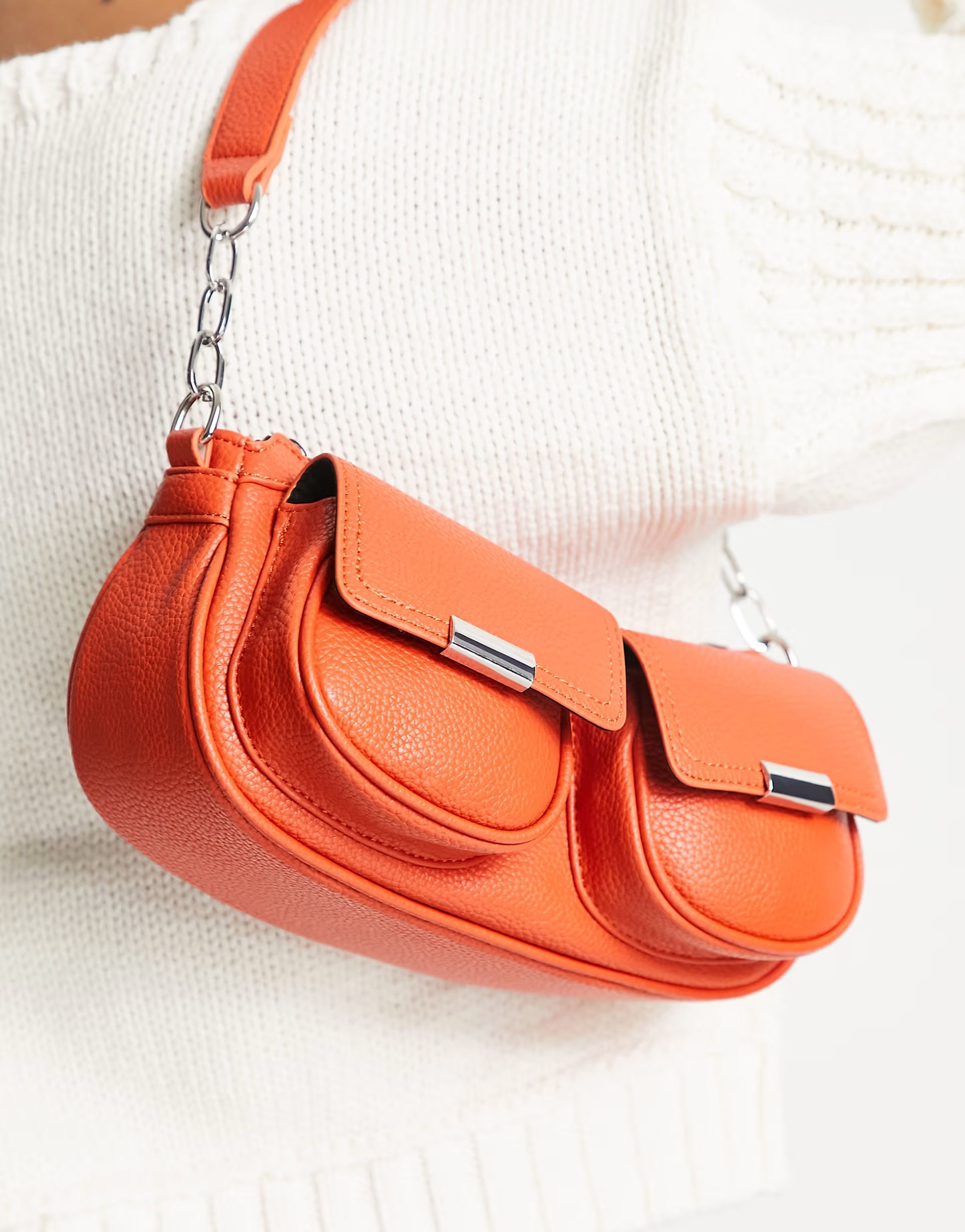 ASOS DESIGN shoulder bag with double pockets in orange | ASOS (Global)