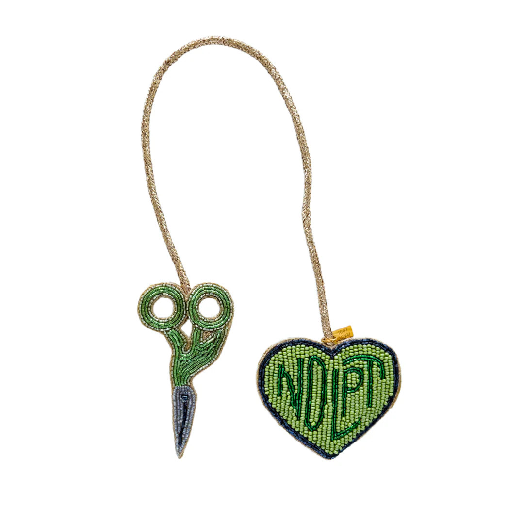 Green Needlepoint / Scissors Bag Charm | Penny Linn Designs