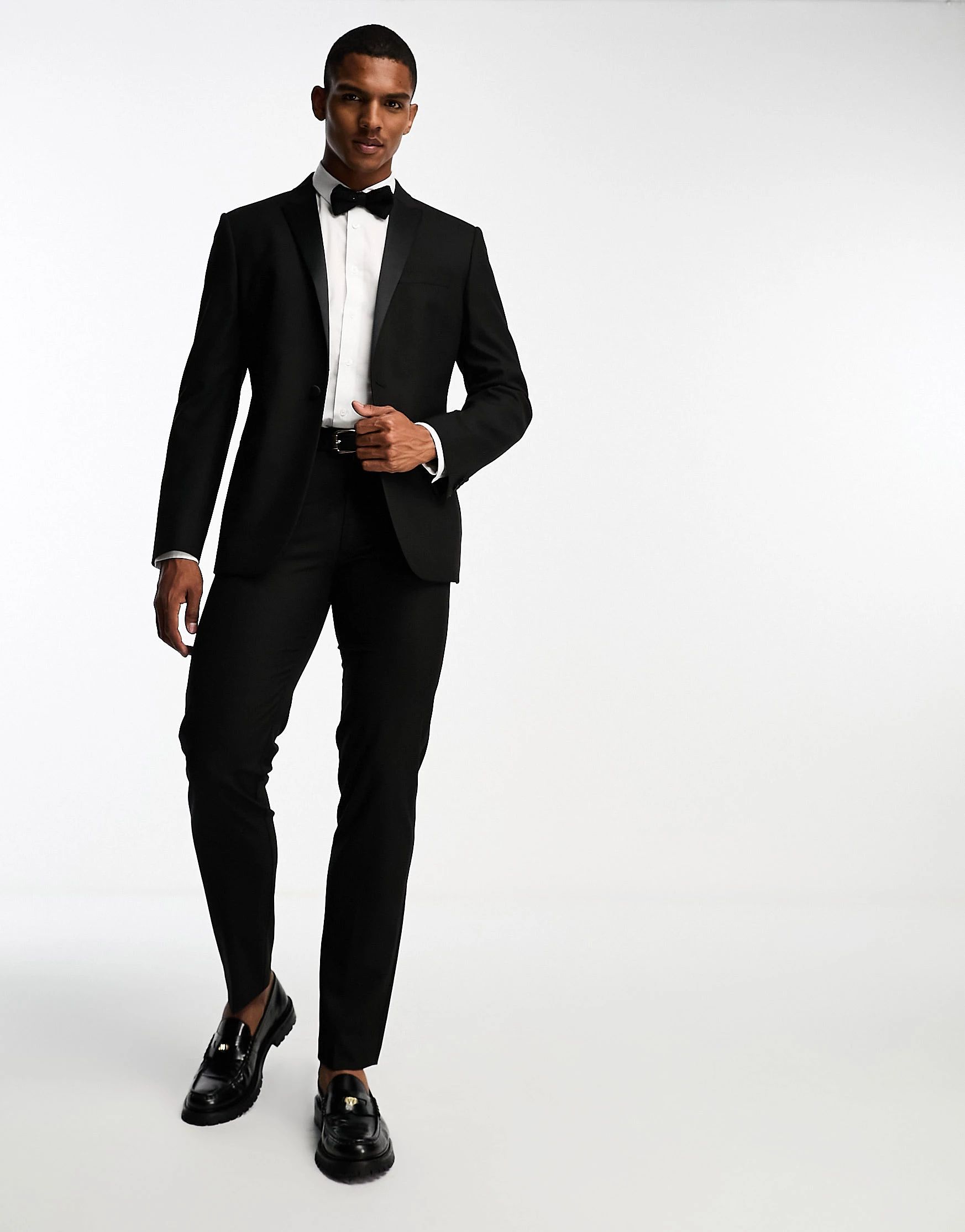 ASOS DESIGN slim tuxedo suit jacket in black | ASOS (Global)