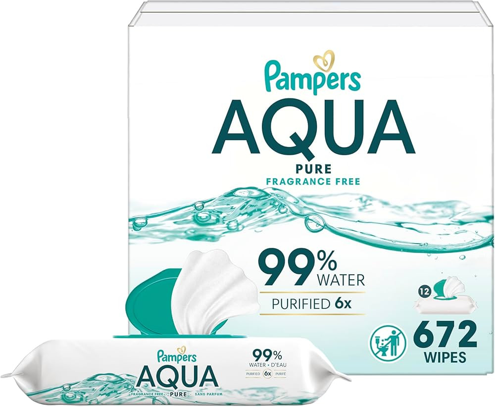 Pampers Baby Wipes Aqua Pure, 99% water-based wipes, Hypoallergenic and Unscented Baby Wipes, 672... | Amazon (US)