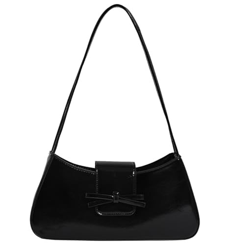 Black Leather Purses, Y2K Trendy Shoulder Bag for Women, Patent Leather Hobo Bags Clutch Handbags Cute Bow Purse | Amazon (US)