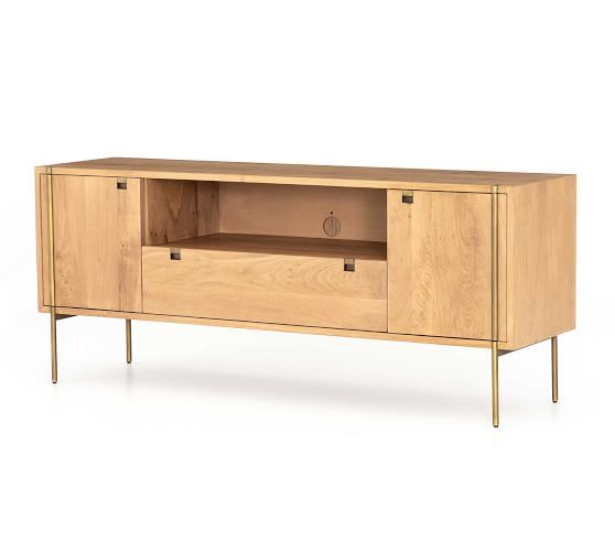 Archdale Media Console, Natural Oak/Satin Brass | Pottery Barn (US)