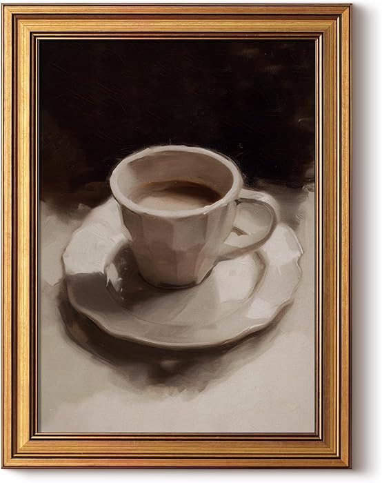 ARPEOTCY Gold Framed Canvas Wall Art, 12x16inch, Coffee Cup Art Prints, Retro Neutral Decor for C... | Amazon (US)