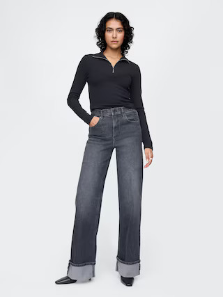 High Rise Stride Cuffed Wide-Leg Jeans | Gap (US)
