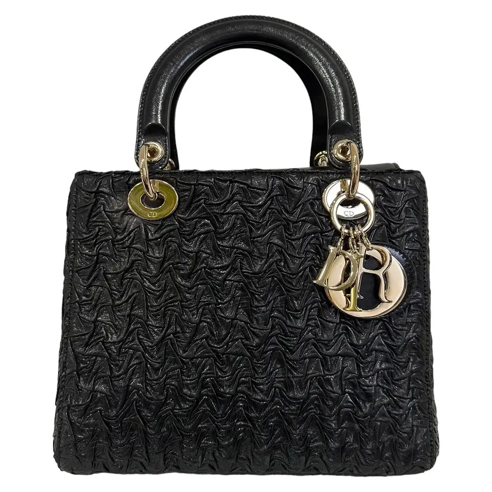 Dior Lady Medium Size Black Leather Top Handle Bag | 1stDibs