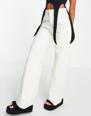 Weekday Ace cotton  high waist wide leg jeans in tinted ecru - STONE | ASOS (Global)