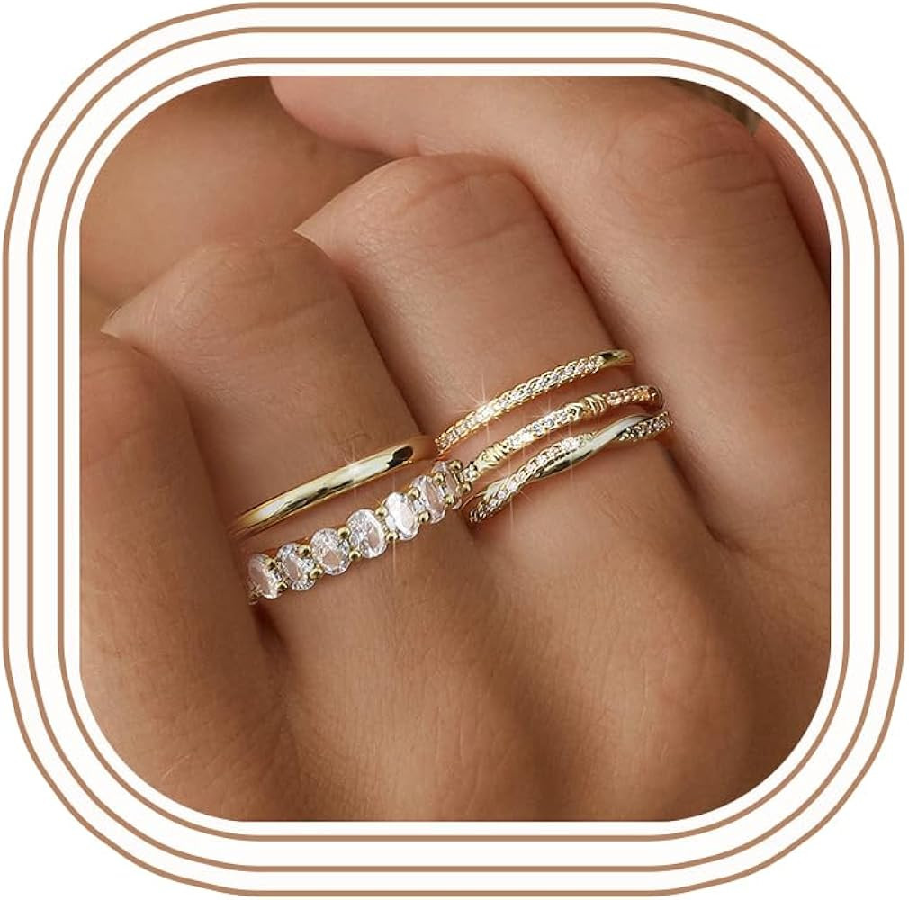 Dochais 5PCS Stackable Gold Silver Rings for Women, Non Tarnish Dainty Cubic Zirconia Rings, 14K ... | Amazon (US)