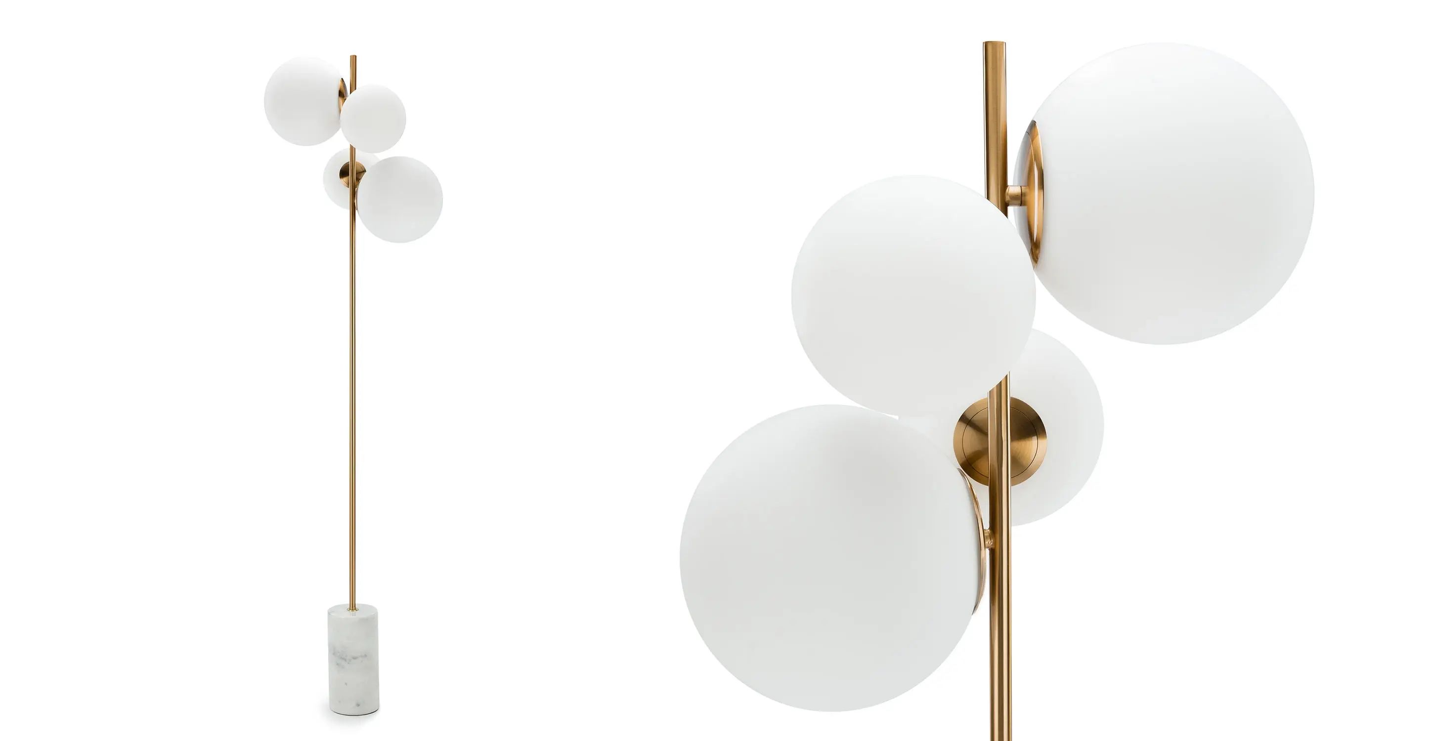 Stehlampe - weiße Glühbirnen in Kugelform, weißer Marmor & goldenes Metall - NV GALLERY - SKUL... | NV Gallery (FR)