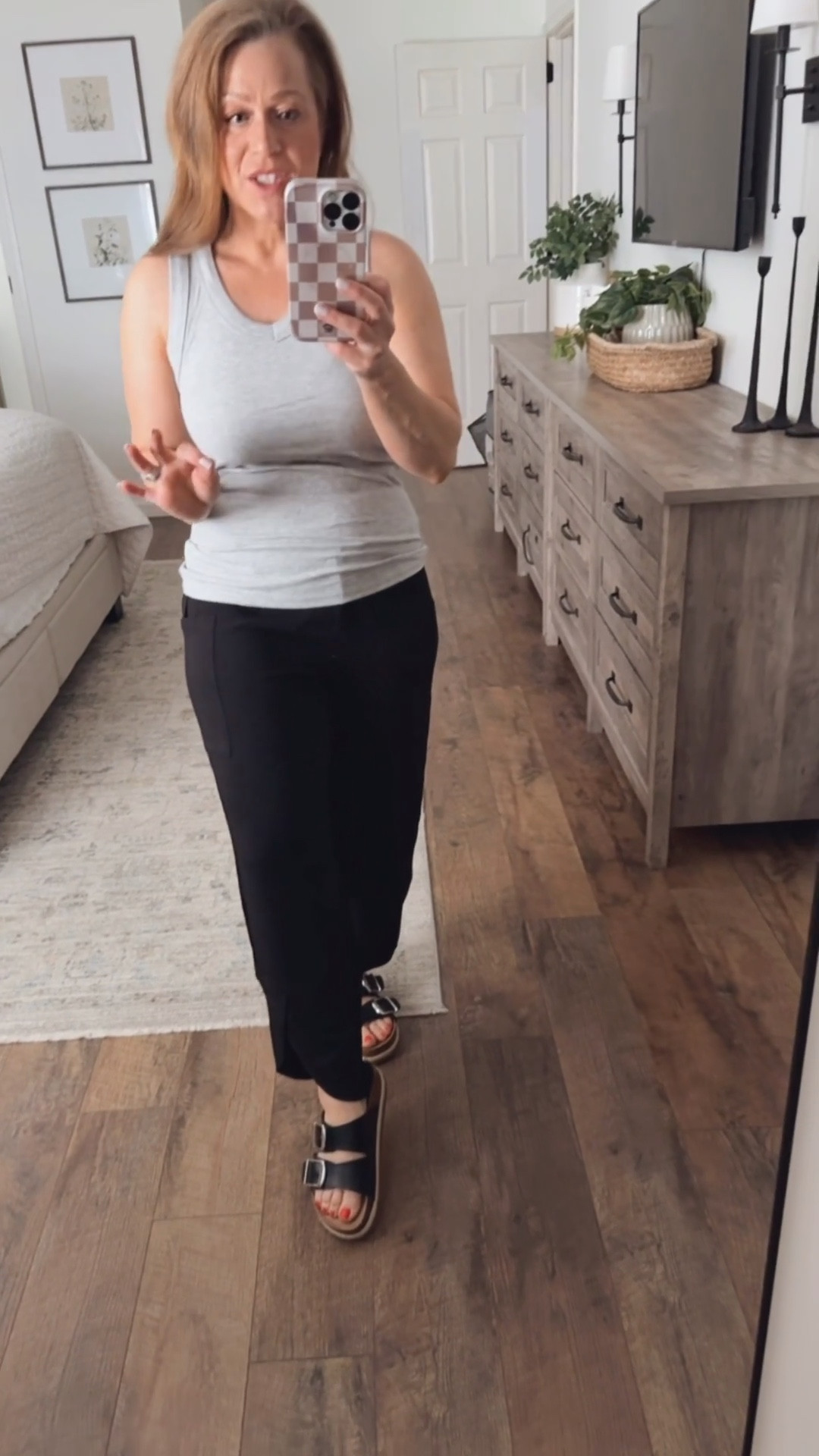 Spring + summer outfit inspo

•Sleeveless v neck tank
•Pants - wide leg palazzo pants,  loose fit and smocked elastic waistband
•Sandals 

I wear a small in top and pants 
Shoes TTS

#LTKMidsize #LTKootd #LTKPetite