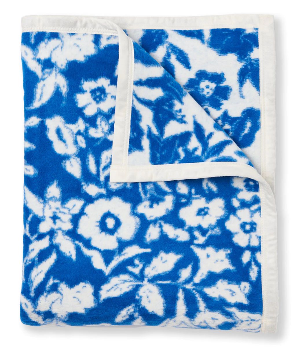 Blue Hill Floral Bright Blue Blanket | ChappyWrap