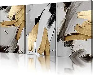 3Pcs Abstract Wall Decor Black & Brown Curve Ink Stroke with Lines Print Paintings Large Art Post... | Amazon (US)
