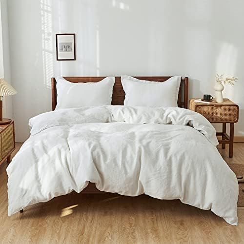 Simple&Opulence 100% Linen Duvet Cover Set 3pcs Basic Style Natural French Washed Flax Solid Color S | Amazon (US)