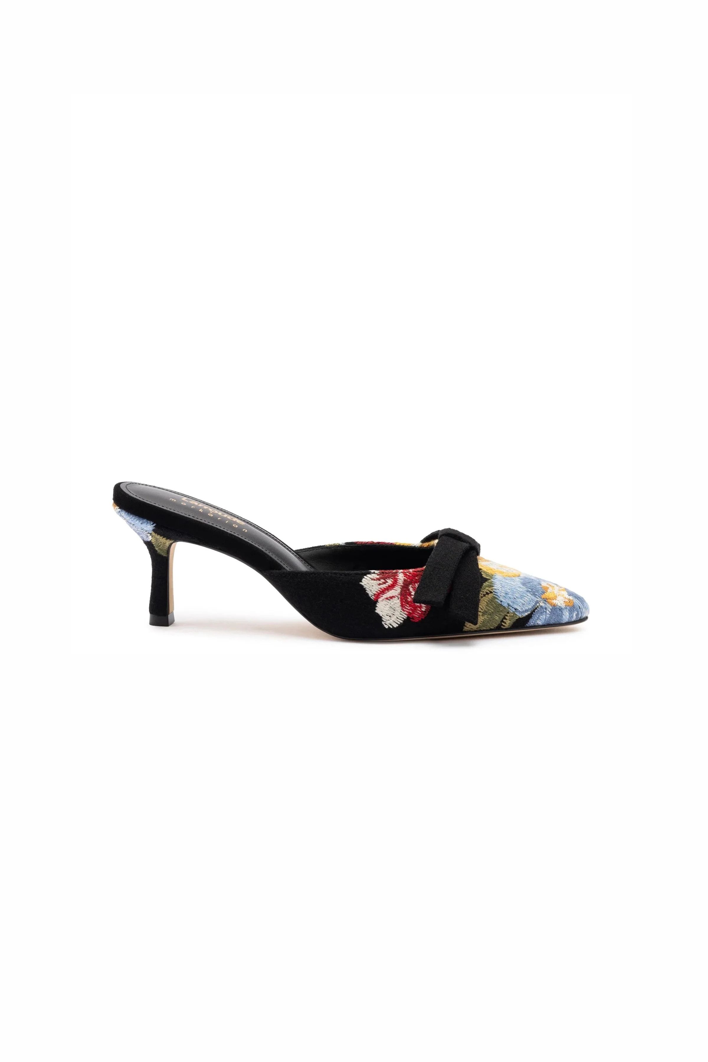 Larroudé x Markarian Mule In Black Wool and Floral Embroidery | Markarian