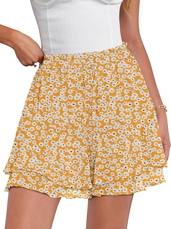Caracilia Skorts for Women Boho Casual Beach Mini Skirts Summer Floral Ruffle Chiffon Flowy Short... | Amazon (US)