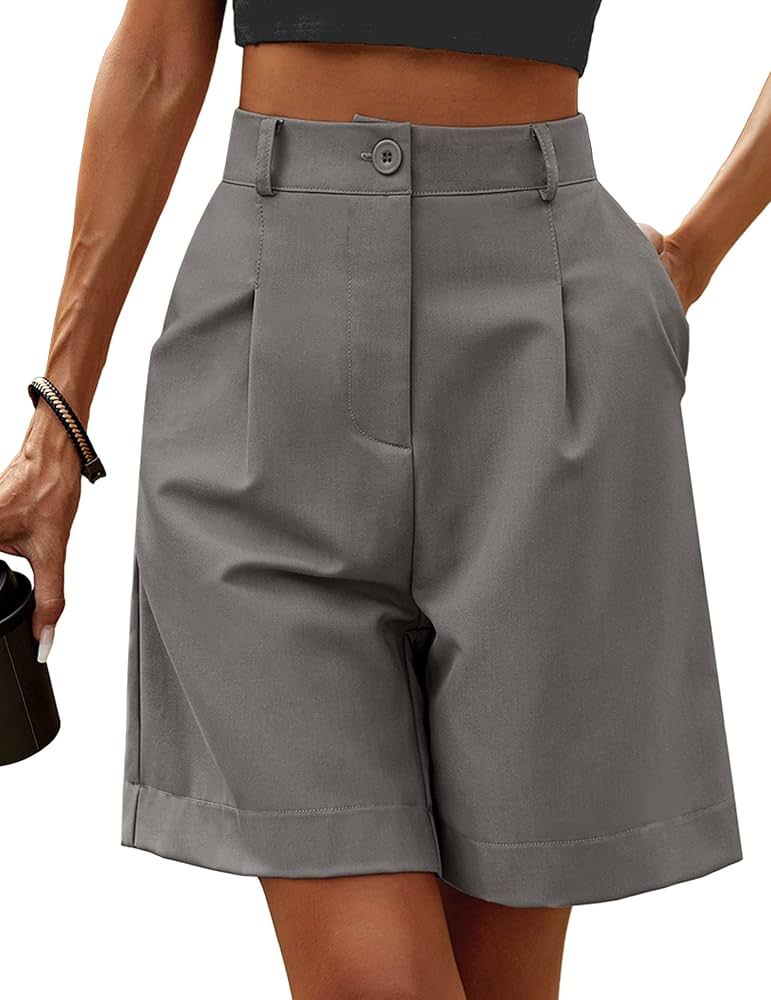 HOTOUCH Shorts for Women Bermuda Shorts Casual Elastic High Waisted Wide Leg Shorts Knee Length S... | Amazon (US)