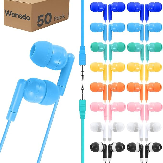 50 Pack Bulk Kids Earbuds for School Classroom Library, Student Wired Earphones with 3.5 mm Jack ... | Amazon (US)