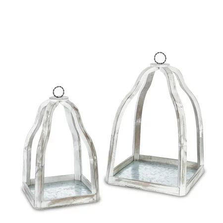 Set of 2 Off-White Unique Wooden Candle Holder with Galvanized Metal Bottom, 21.5 | Walmart (US)