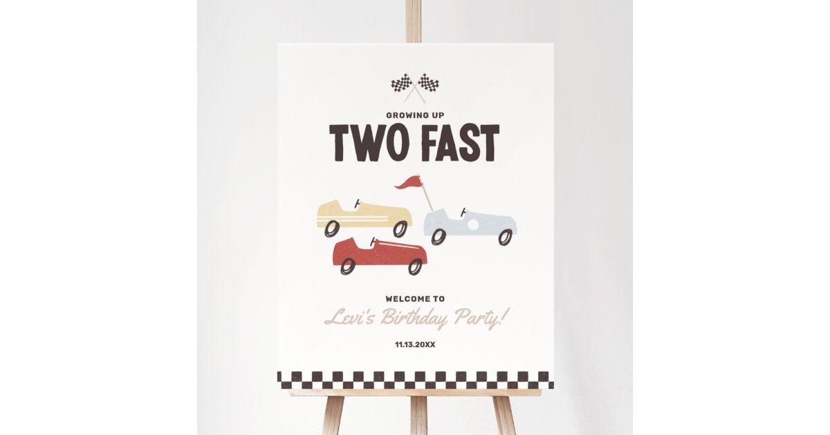 Two Fast Race Car Boy 2nd Birthday Welcome Sign | Zazzle | Zazzle