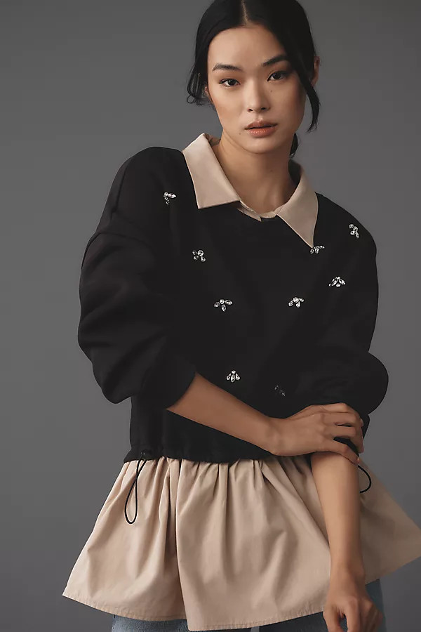 Maeve Embellished Twofer Pullover | Anthropologie (US)