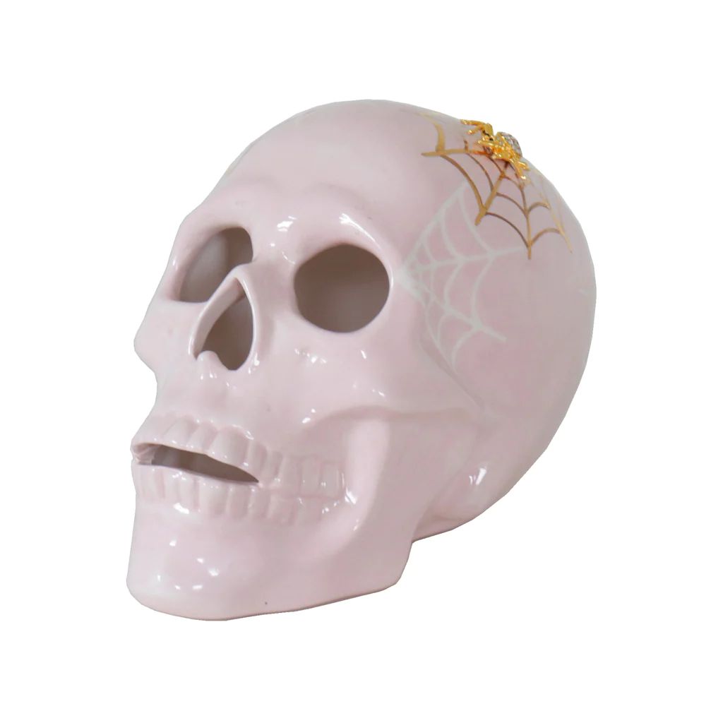 "Mr. Bones and Charlotte" Skull Decor with 22K Gold Accents- Pink | Lo Home by Lauren Haskell Designs