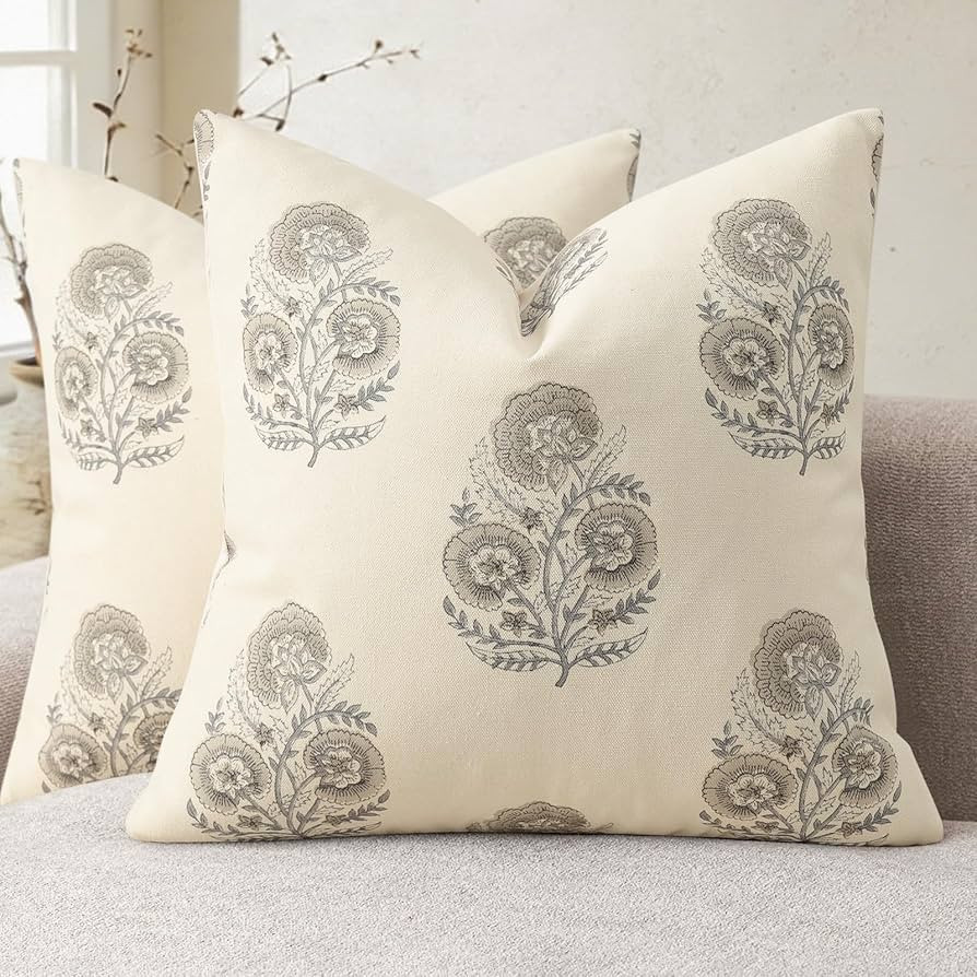 YCOLL Vintage Floral Print Pillow Covers 24x24 Set of 2 Patterned Accent Decorative Cushion Cover... | Amazon (US)