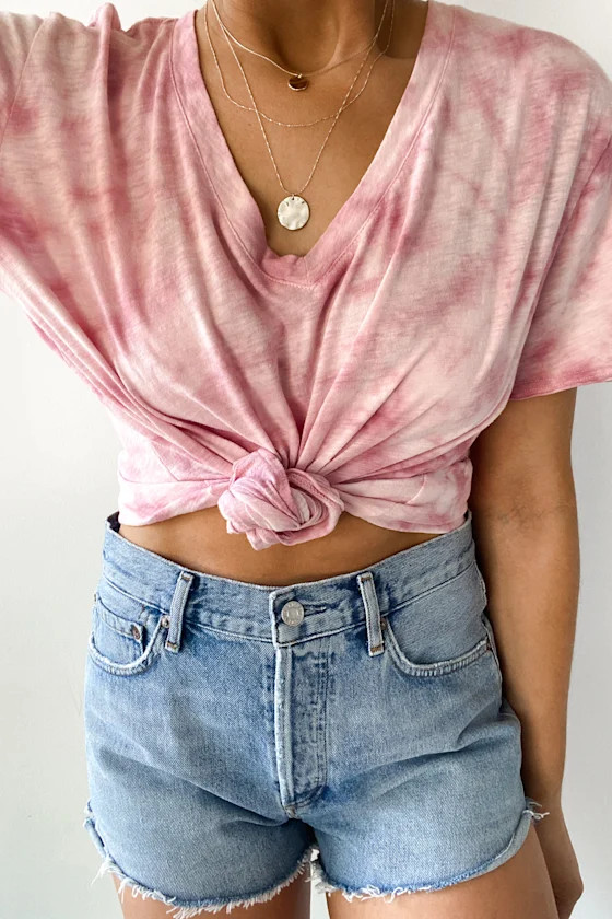 The Cloud Pink Tie-Dye V-Neck Tee | Lulus