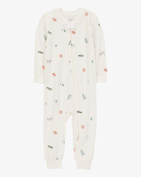 Toddler Camp Print Zip-Up PurelySoft Footless 1-Piece Pajamas - Ivory | Carter's Inc