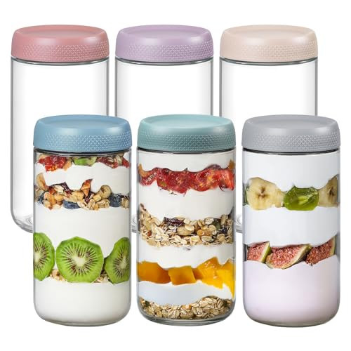 NETANY 6-pack 24oz Glass jars with Airtight Lids, Overnight Oats Containers with Lids, Wide mouth Mason Salad jars, Glass Food Storage Containers for Snacks Yogurt Spice Sugar | Amazon (US)