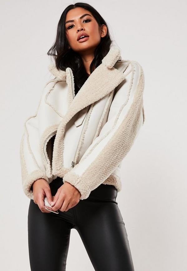 Premium Cream Belted Aviator Jacket | Missguided (US & CA)