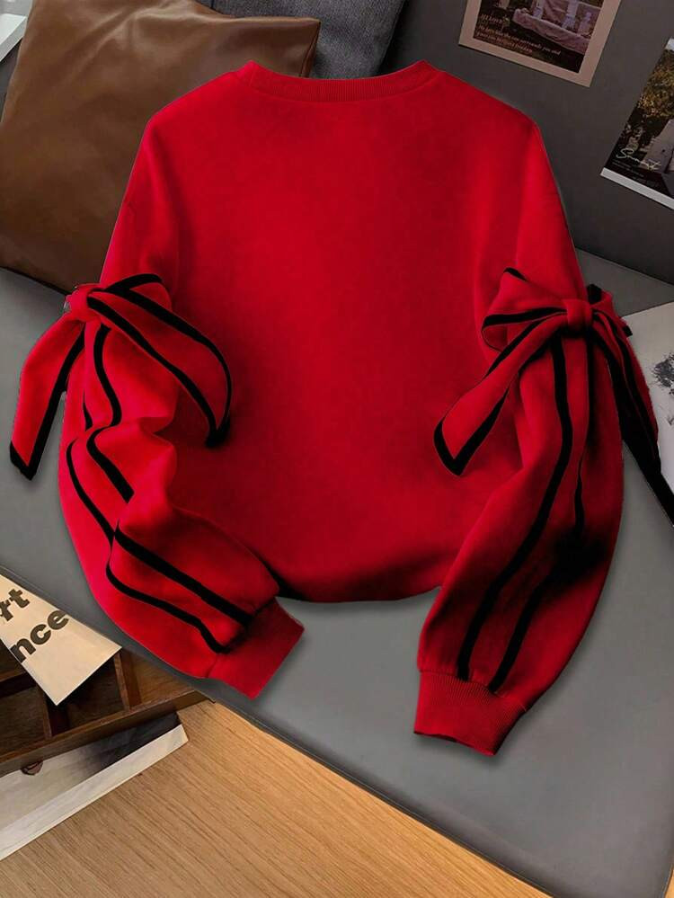 GlowEve Women's Casual Crew Neck Long Sleeve Sweatshirt With Bow Decor, Autumn/Winter | SHEIN