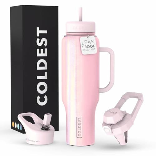 Coldest 40 oz Tumbler with Handle and Straw, 100% Spill Proof Tumbler with Straw (3 Lids), Stainless Steel Insulated Leakproof Tumblers for Women Men, Cup Holder Friendly, 46 oz (Forever Pink Glitter) | Amazon (US)