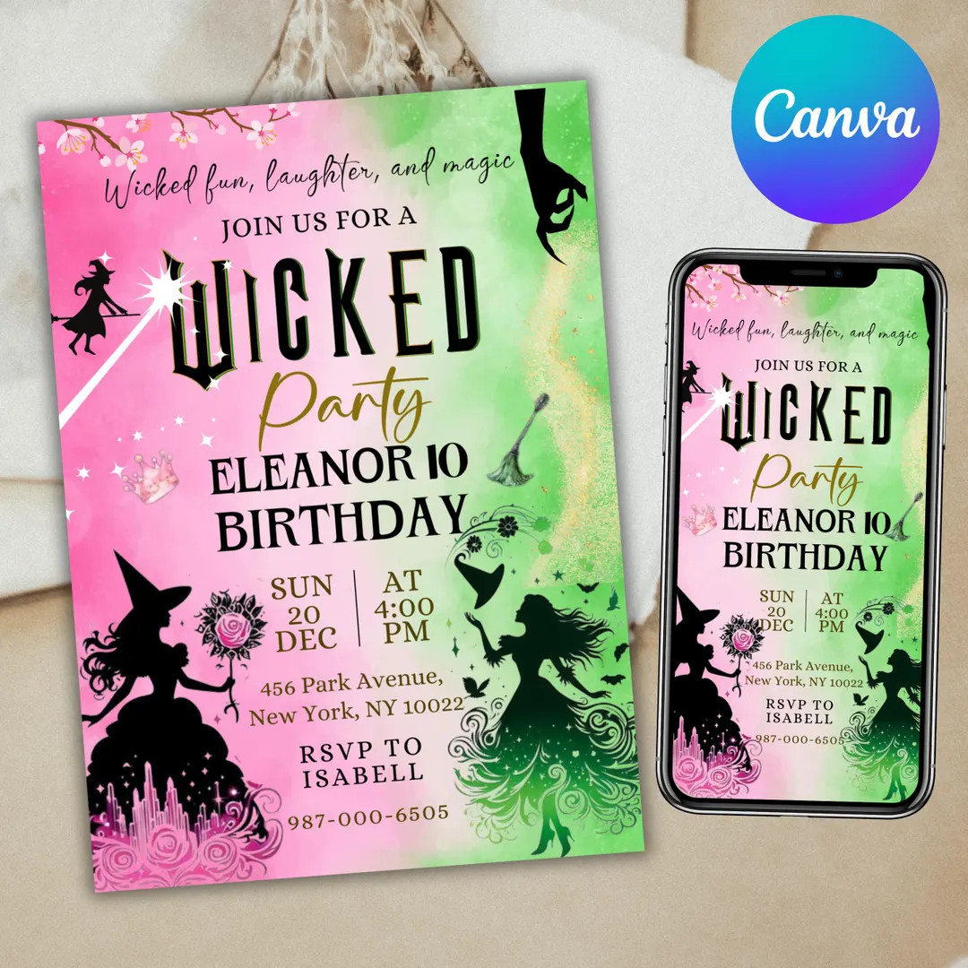 Wicked Birthday Party Invitation, Wicked Party Invitation, WICKED Inspired Movie Ticket, Elphaba ... | Etsy (US)