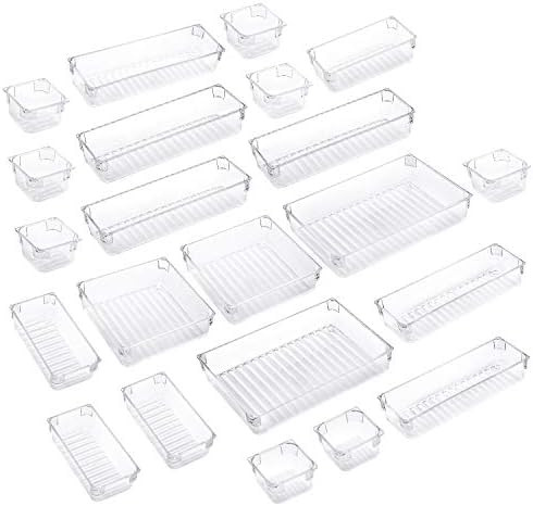 IPOW 22-Piece Desk Drawer Organizer Trays 5-Size Drawer Dividers Versatile Storage Bins Plastic O... | Amazon (US)