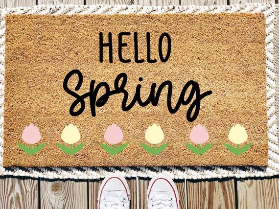 Hello Spring Doormat | Outdoor Coir Doormat | Cute Spring Welcome Doormat | | Etsy (US)