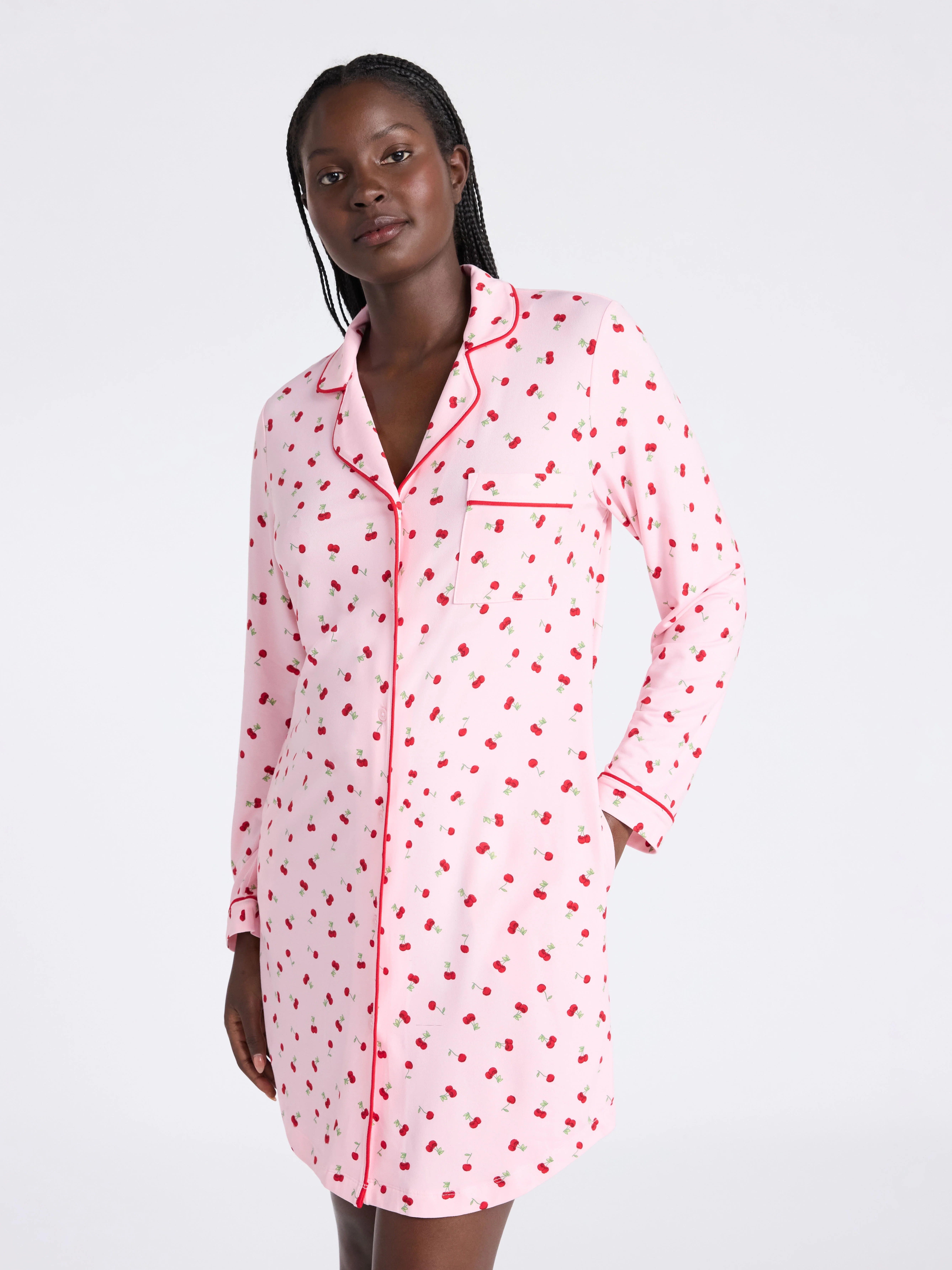 Joyspun Women's Dreamy Soft Collection Notch Collar Sleepshirt with Long Sleeves, Sizes S-4X | Walmart (US)