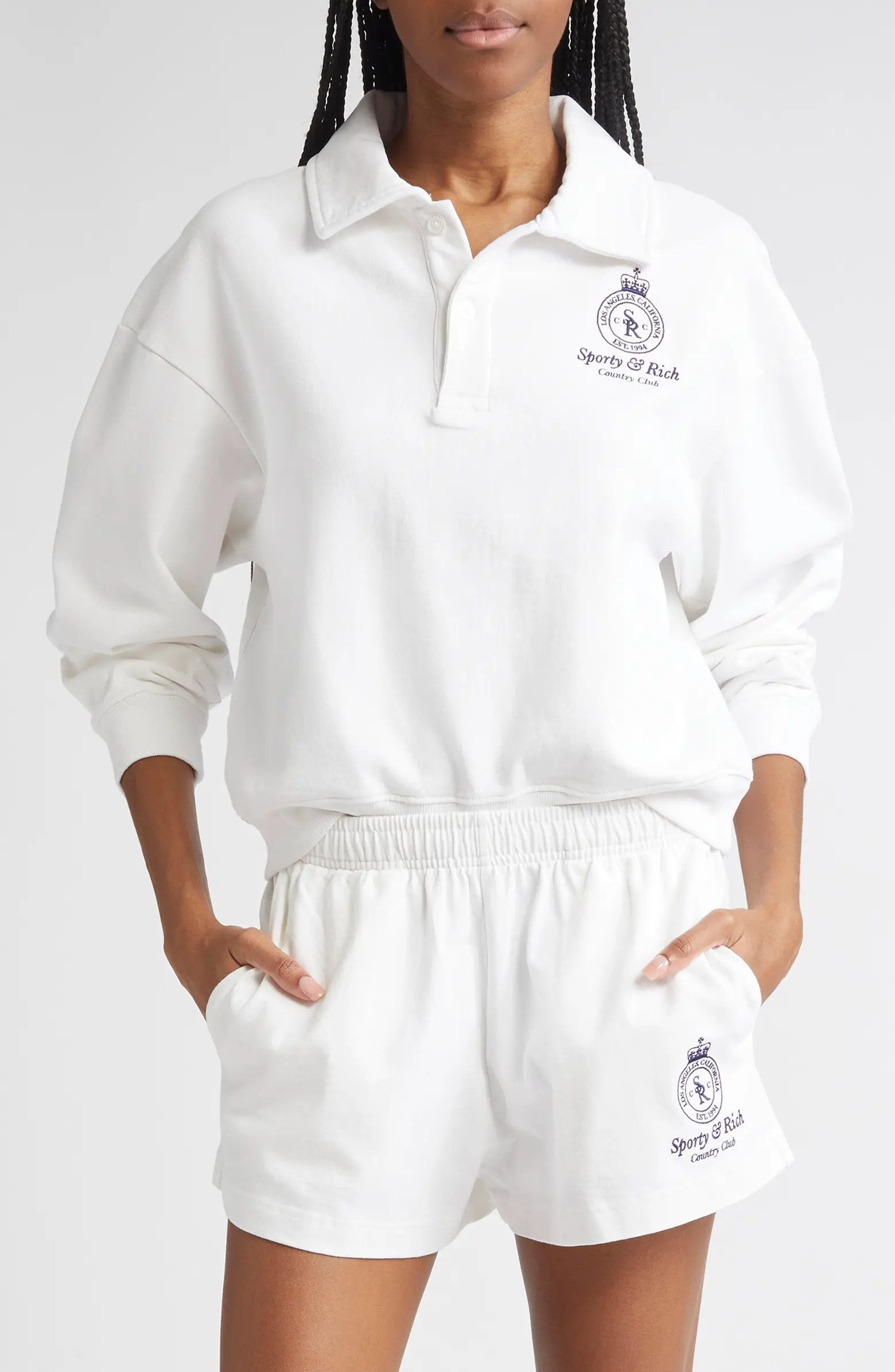 Sporty & Rich Crown Country Embroidered Long Sleeve Polo | Nordstrom | Nordstrom