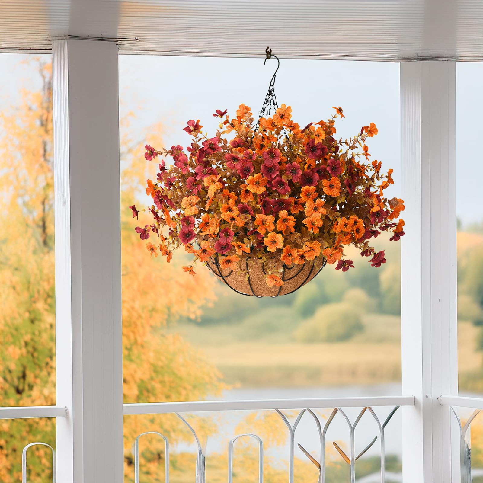 Artificial Fake Fall Hanging Plants Flowers Basket, Faux Silk Daisy in Planter Realistic UV Resis... | Amazon (US)
