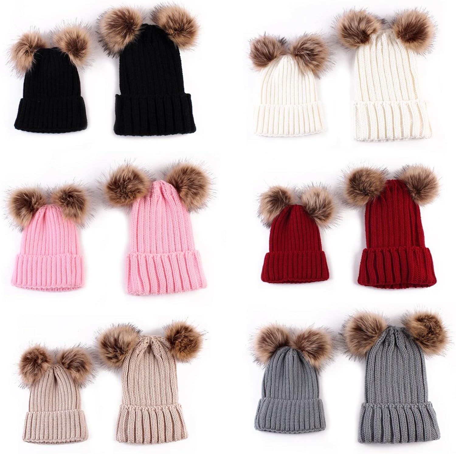 oenbopo 2PCS Parent-Child Hat Winter Warmer, Baby Hat/Women Hat, Mother & Baby Knit Hat Beanie Wi... | Amazon (US)